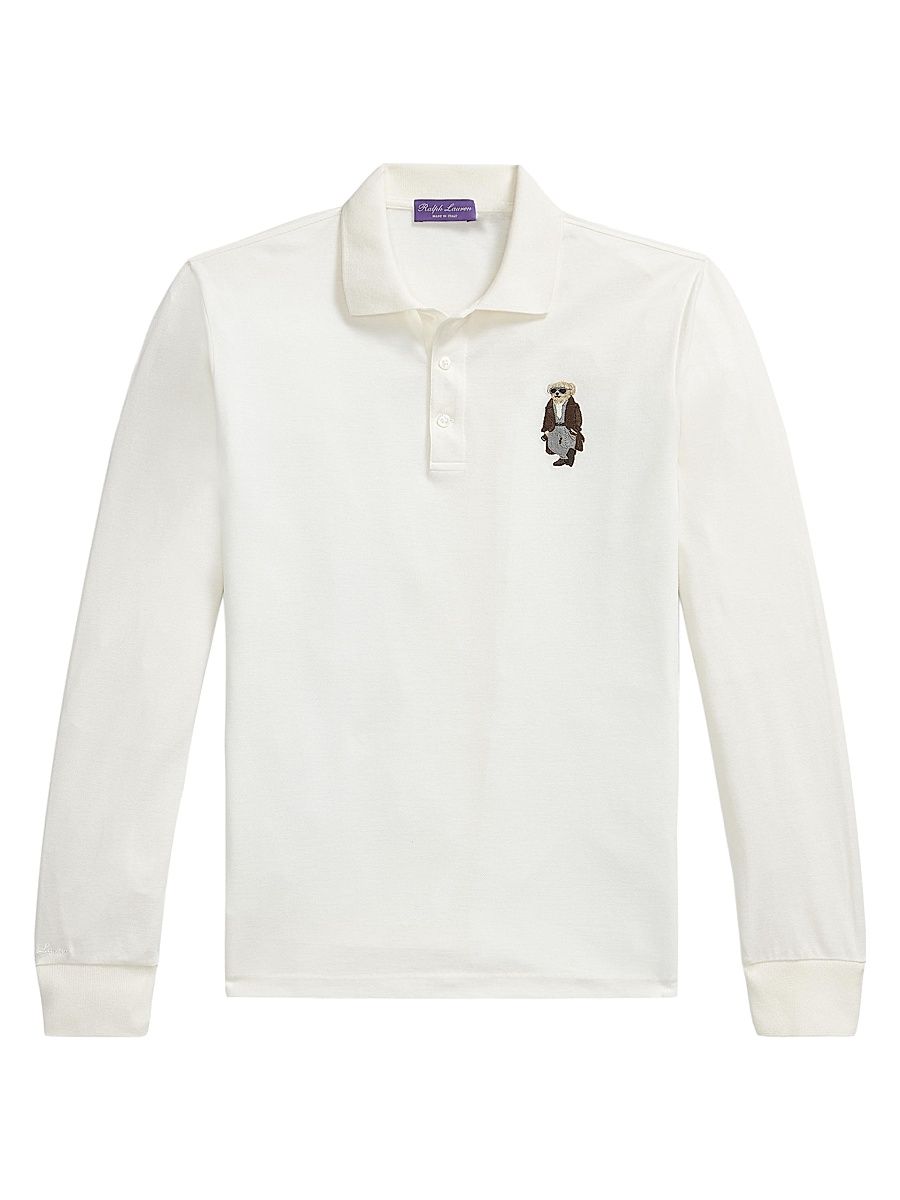 Men's Polo Bear Cotton-Cashmere Long-Sleeve Polo Shirt - Classic White - Size XXL