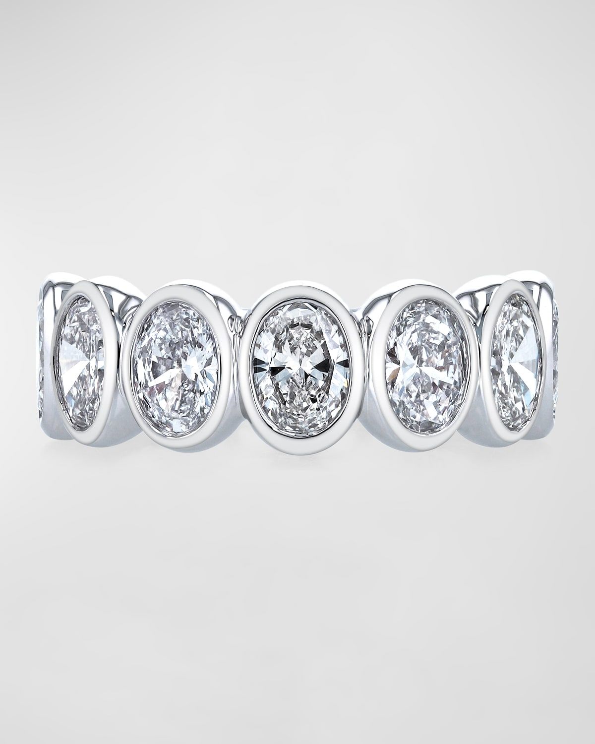 Platinum 7 Stone Band with Bezel Set Oval Cut Diamonds, 2.30ct