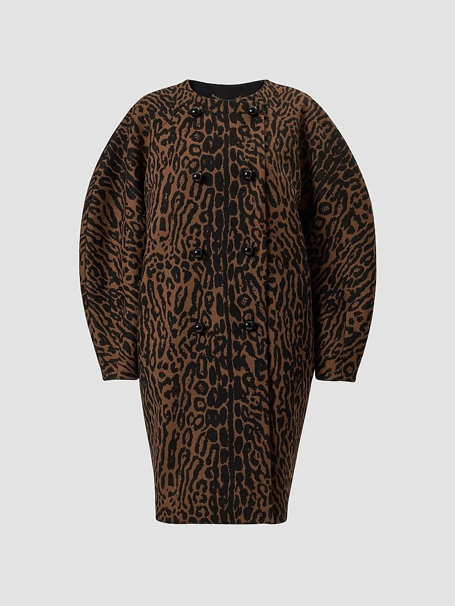 Women's Wool Double-Breasted Cocoon Coat - Brown Black - Size 12