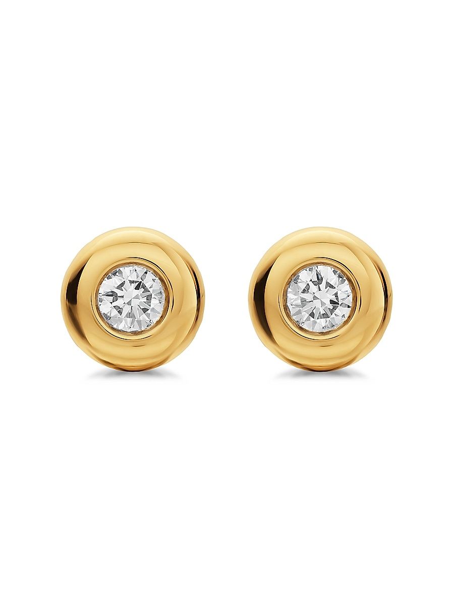 Women's Bezel Set Stud Earrings in 18K Yellow Gold with Diamonds, 6.4MM - Gold Diamond