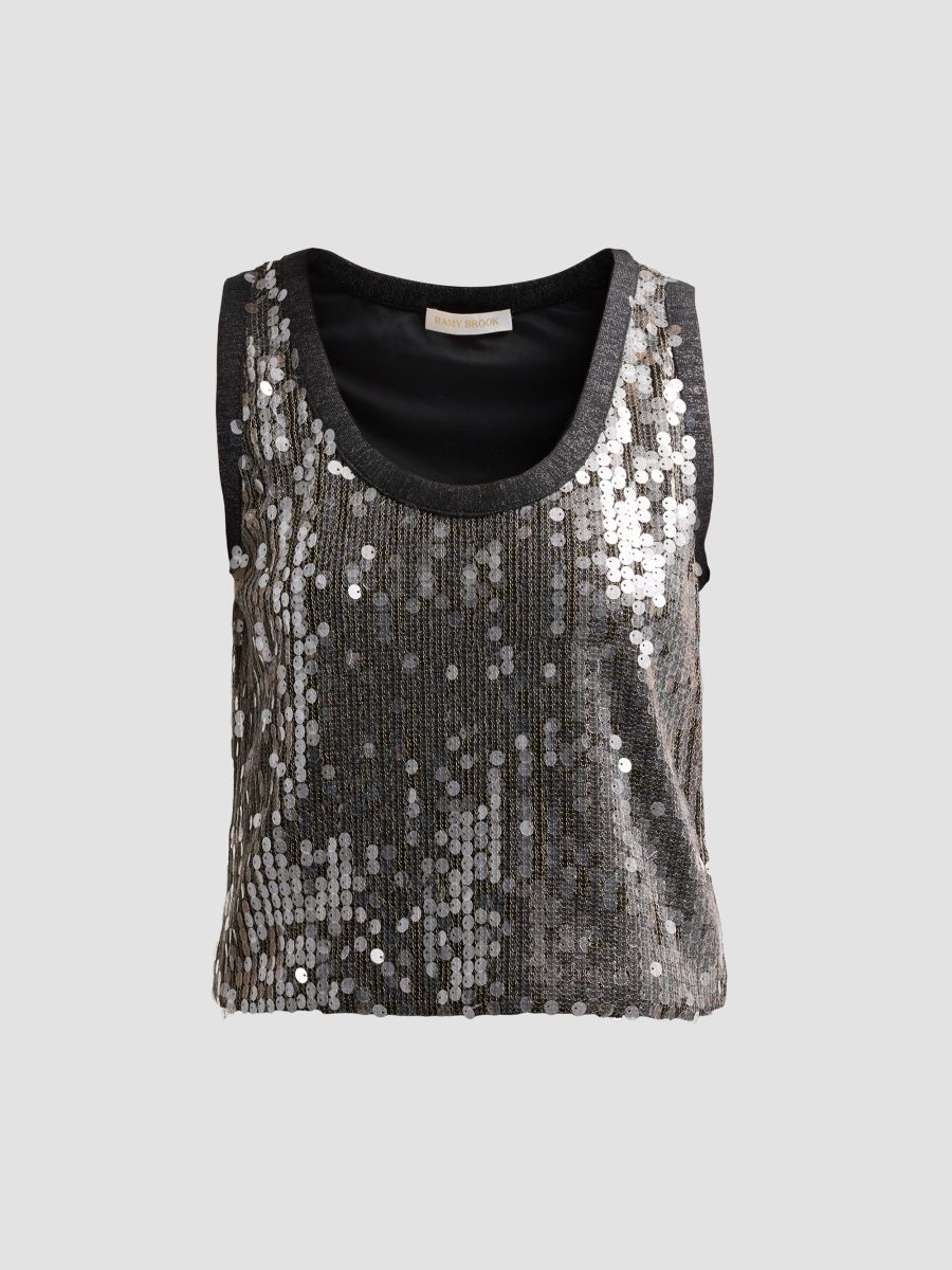 Ramy Brook Women's Lexi Sequin Top - Gunmetal Paillette - Size XXL