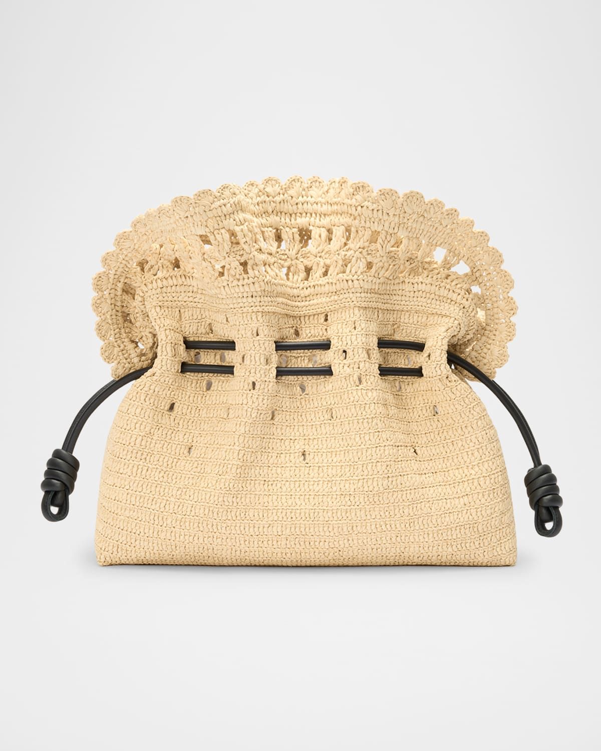 x Paula's Ibiza Flamenco Medium Ruffled Clutch Bag in Raffia