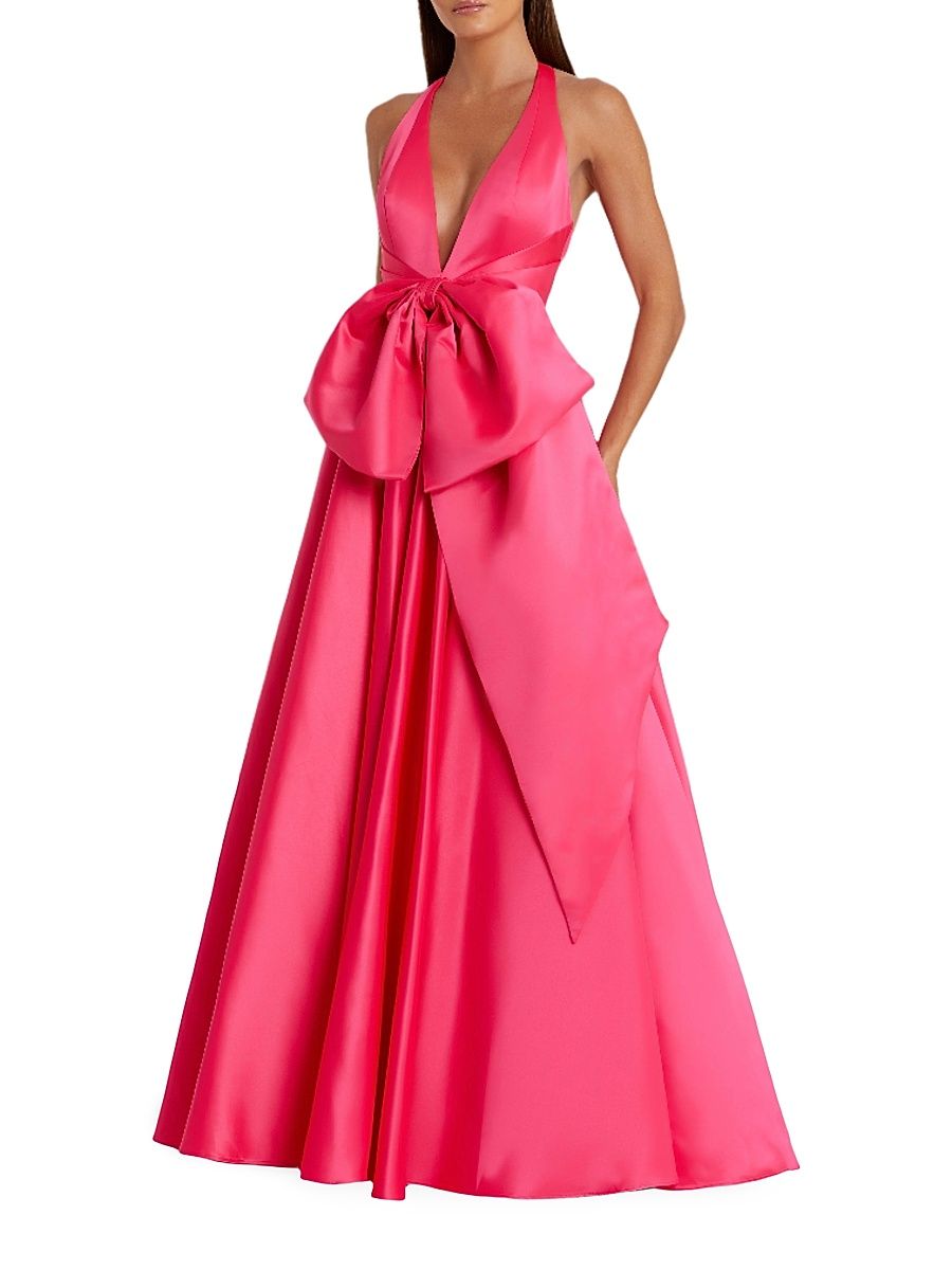 Women's Prom Oversized-Bow Satin Sleeveless Gown - Hot Pink - Size 14