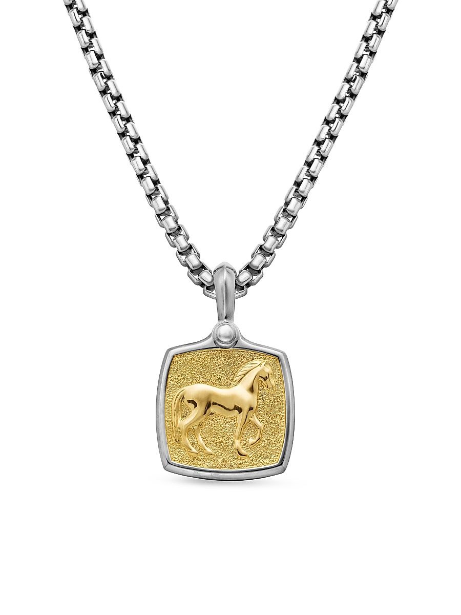 Men's Petrvs Horse Amulet in Sterling Silver with 18K Yellow Gold, 19mm - Silver