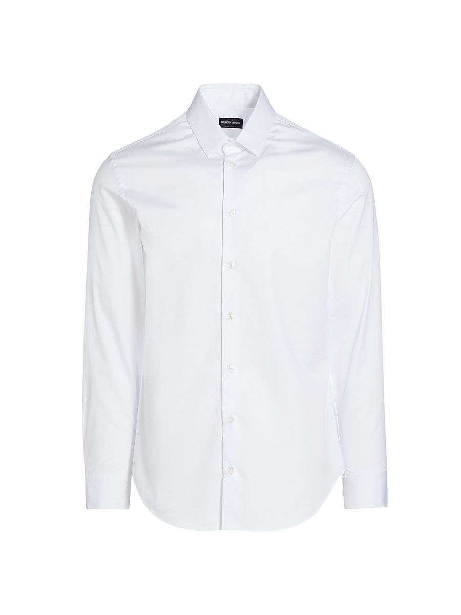 Men's Cotton Button-Front Shirt - White - Size 18.5