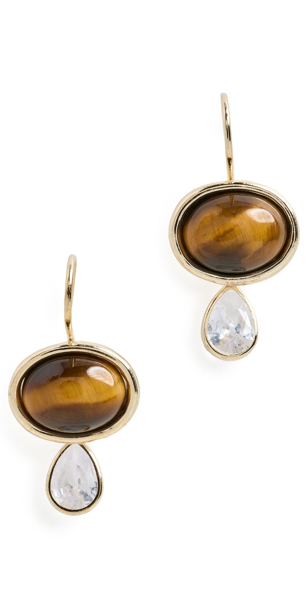 SHASHI Oval Tiger Eye Gemstone Drop Earrings Gold/Tiger Eye One Size