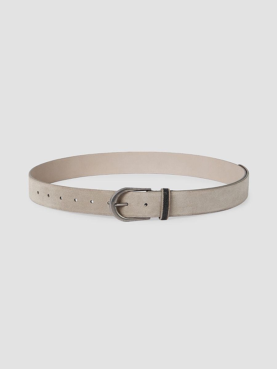 Women's Suede Belt with Monili - Light Grey - Size XXS