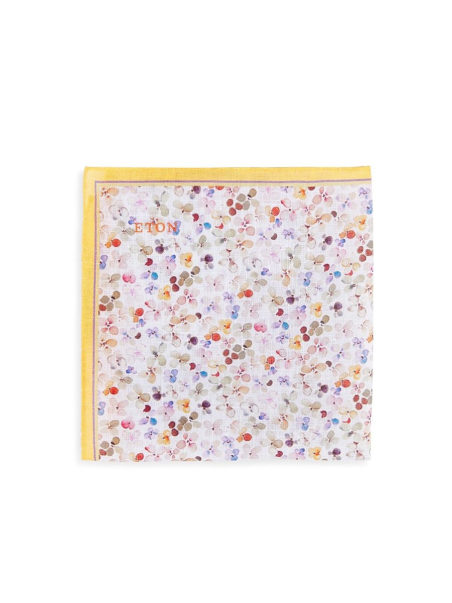 Men's Floral Linen Pocket Square - Yellow