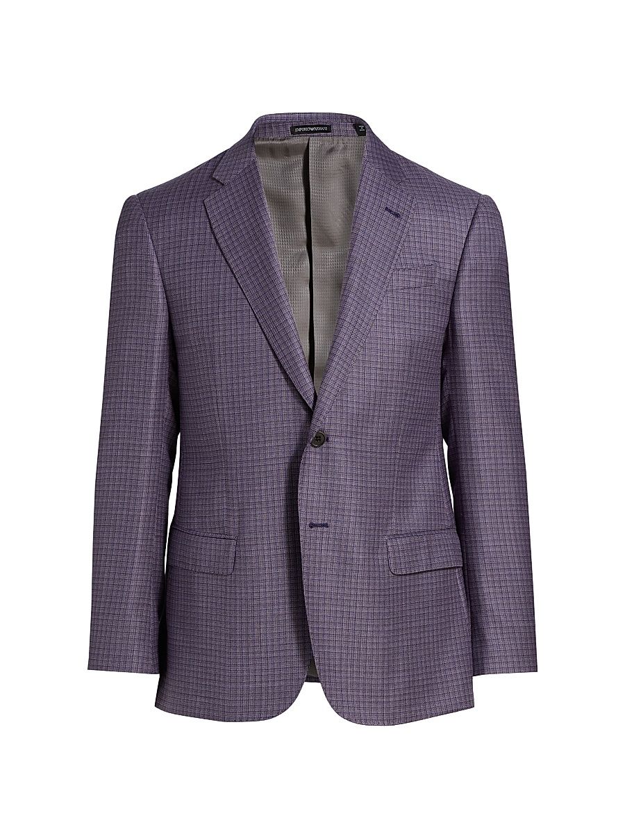Men's Box Plaid Wool Sport Coat - Purple - Size 46