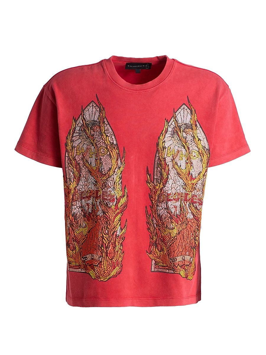 Men's Rhinestone Flame Glass Jersey T-Shirt - Ruby - Size XXXL