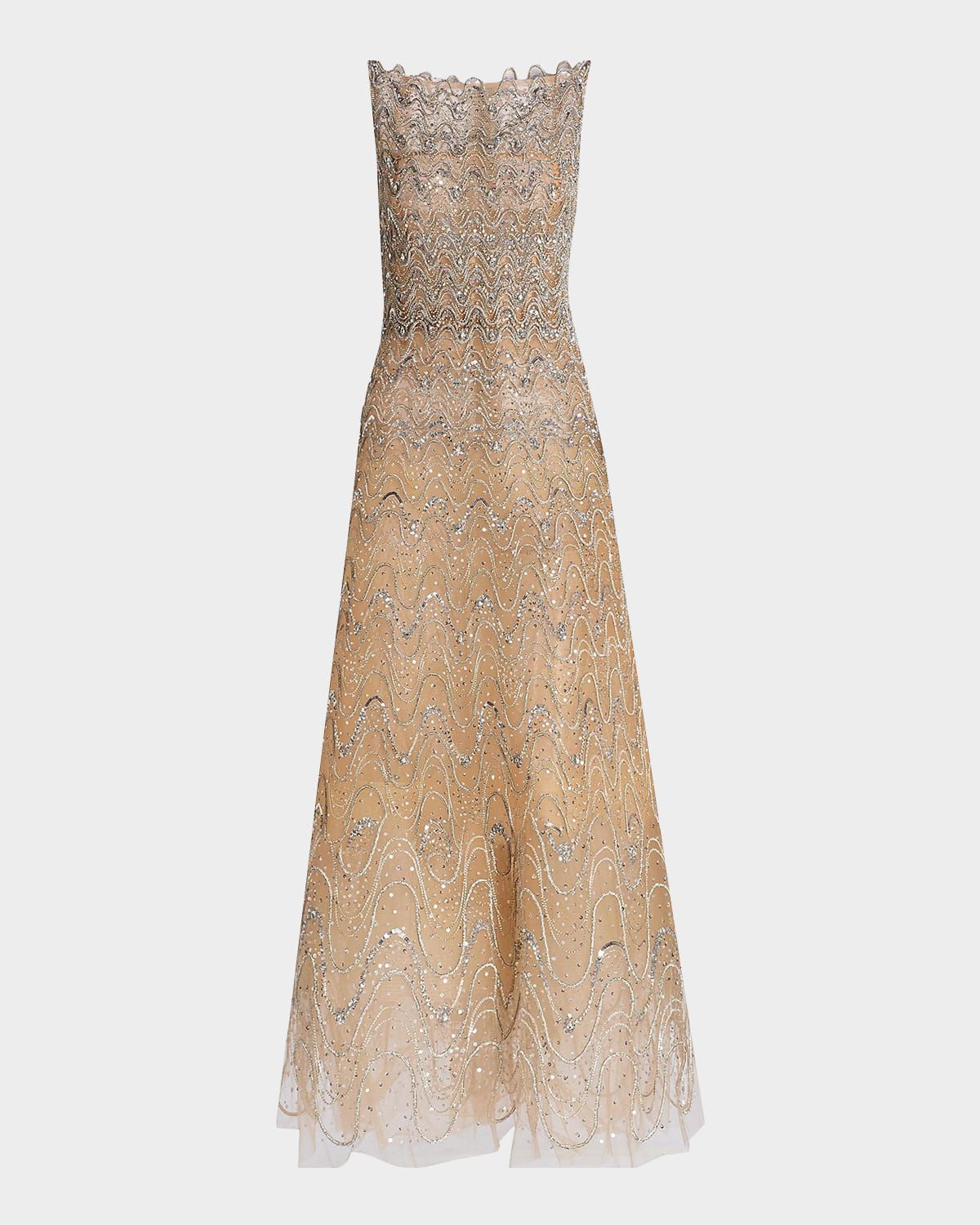 Sleeveless Crystal Wave Embroidered Cocktail Dress
