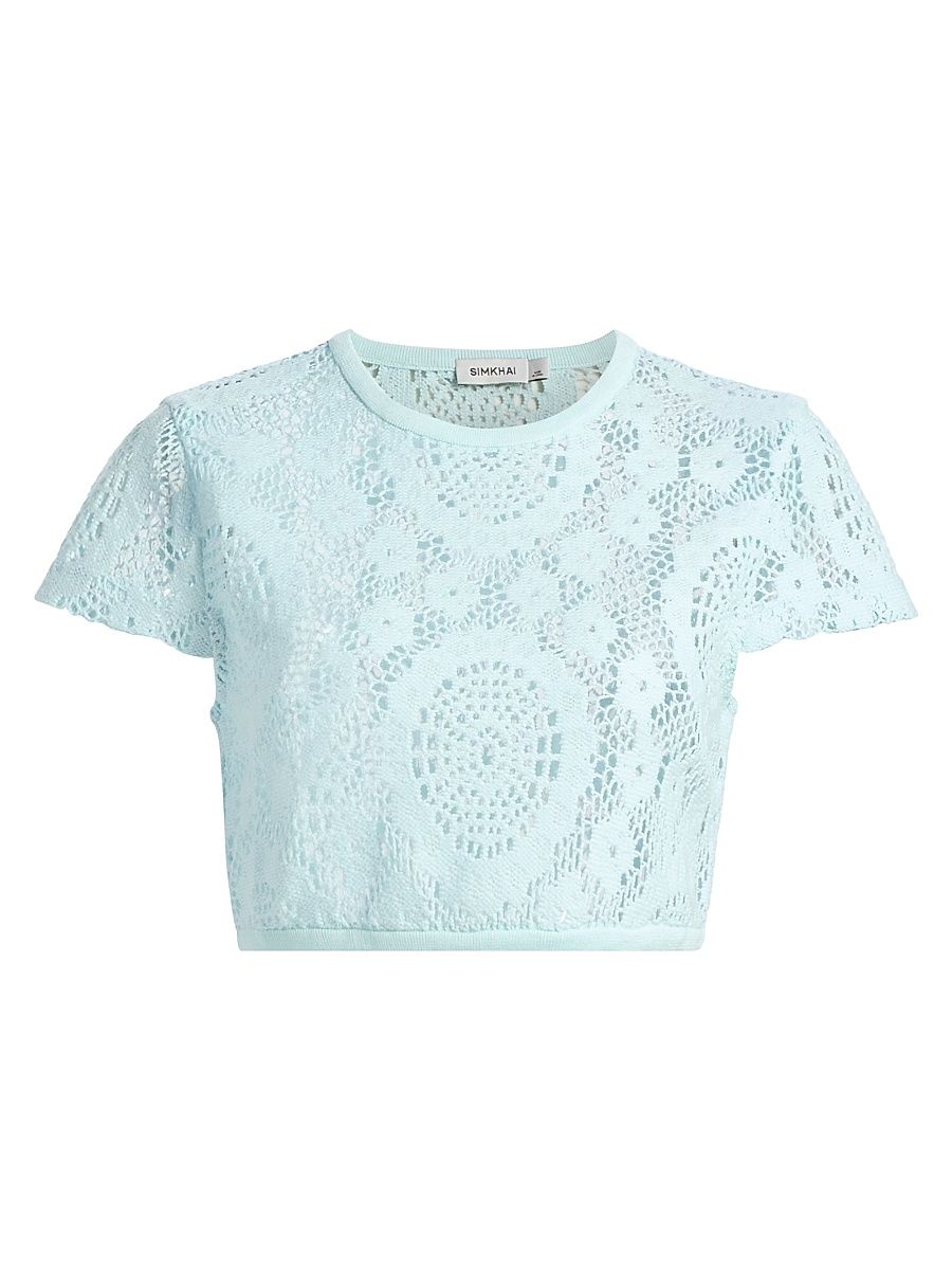 Women's Lidie Crochet Cover-Up Top - Sky - Size Small