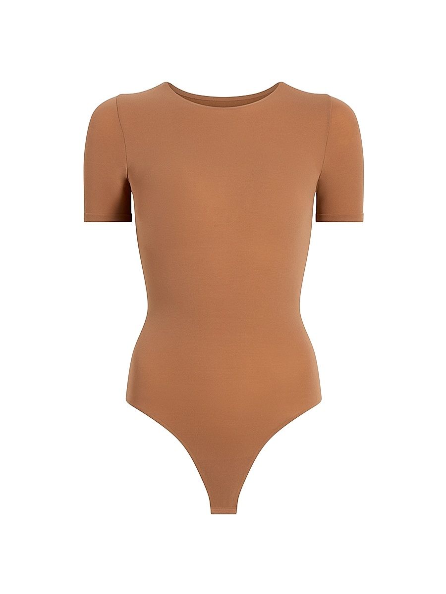 Women's Ballet Short-Sleeve Thong Bodysuit - Brown