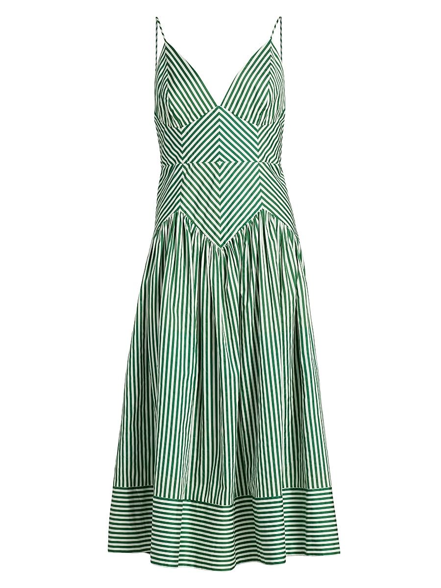 Women's Striped Sleeveless Midi-Dress - Green - Size Large