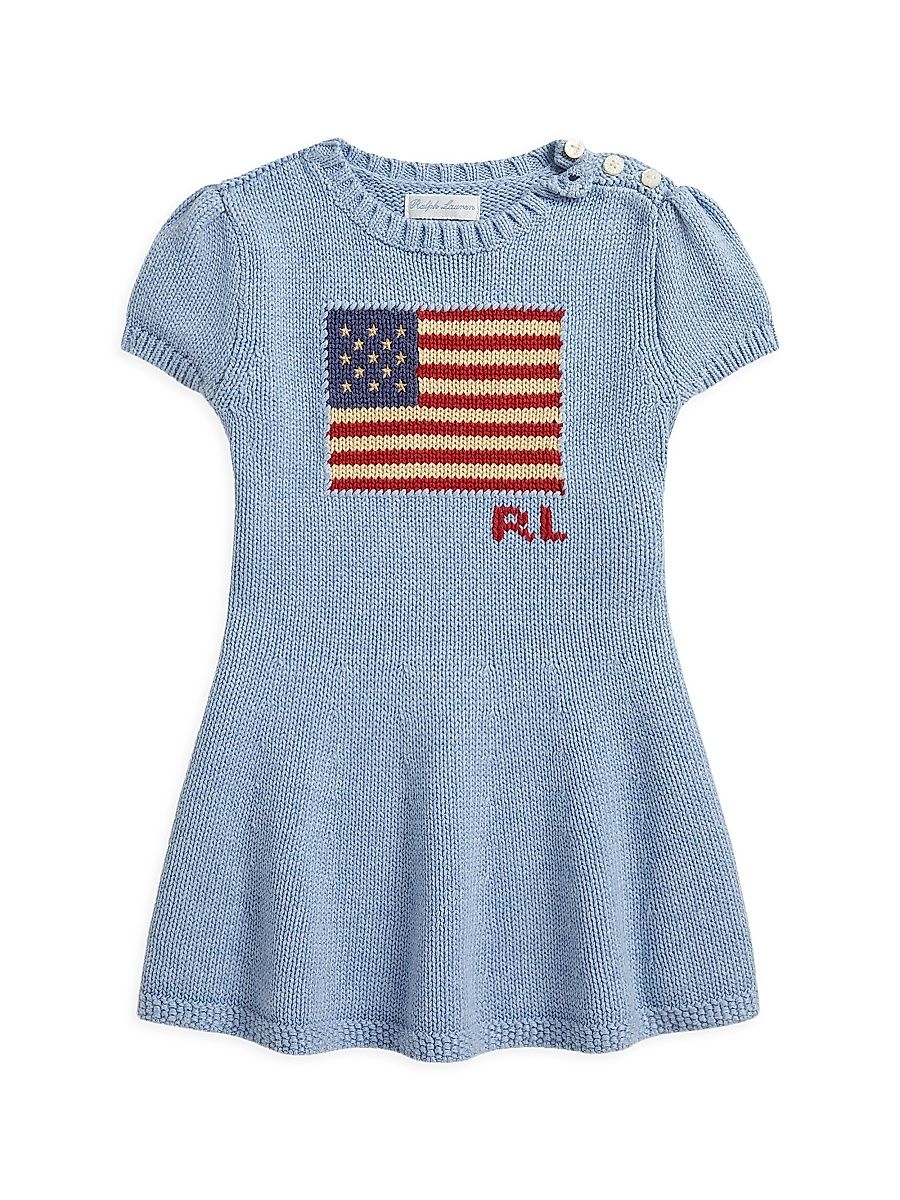Baby Girl's Flag Knit Cotton Minidress - Heather Blue - Size 9 Months