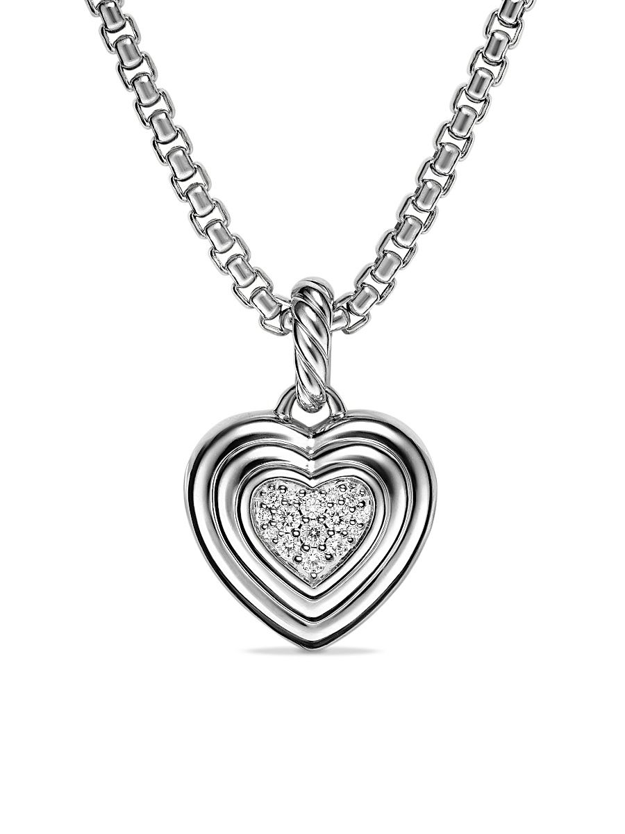Women's Puffy Heart Amulet in Sterling Silver with Diamonds, 17MM - Diamond