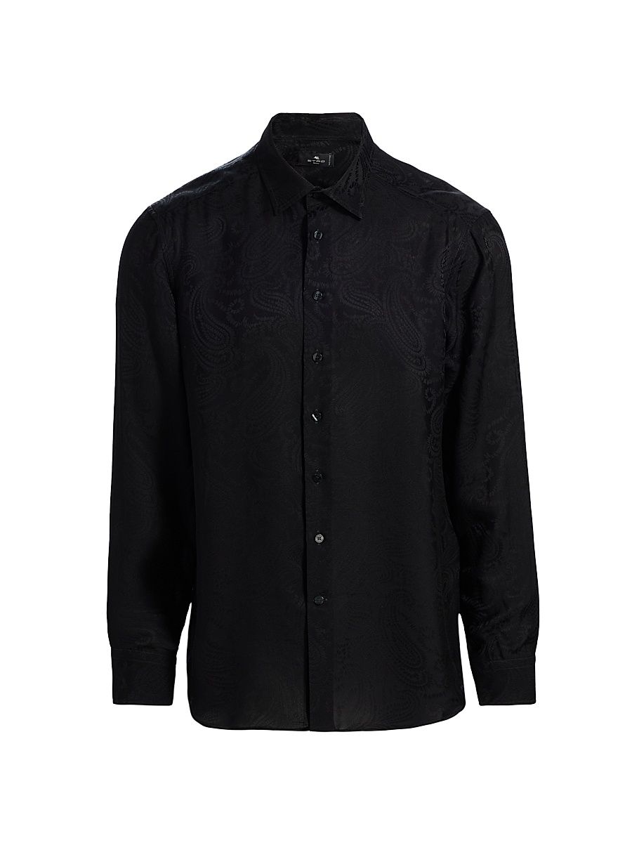 Men's Tonal Paisley Roma Button-Front Shirt - Black - Size 17