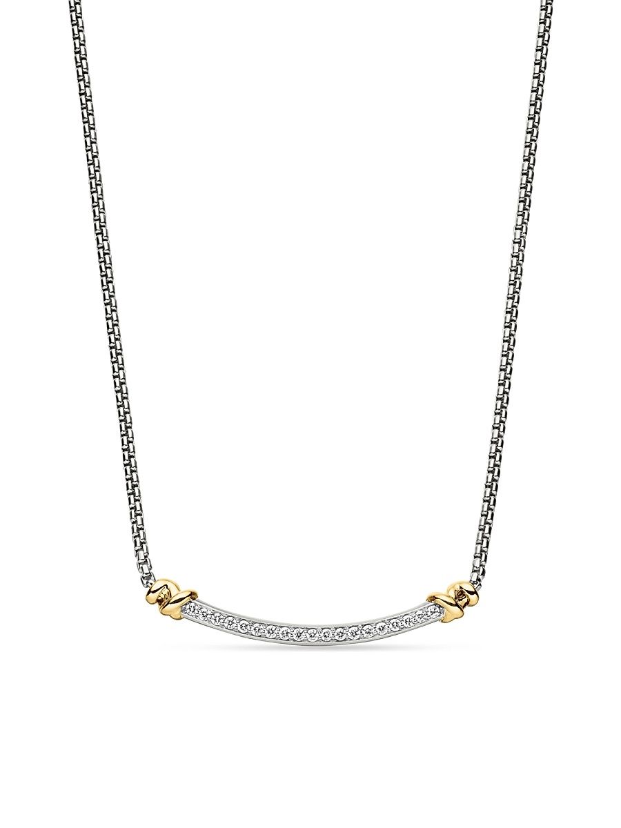 Women's Petite Helena Wrap Station Necklace in Sterling Silver with 18K Yellow Gold and Diamonds, 29mm - Diamond - Size 17