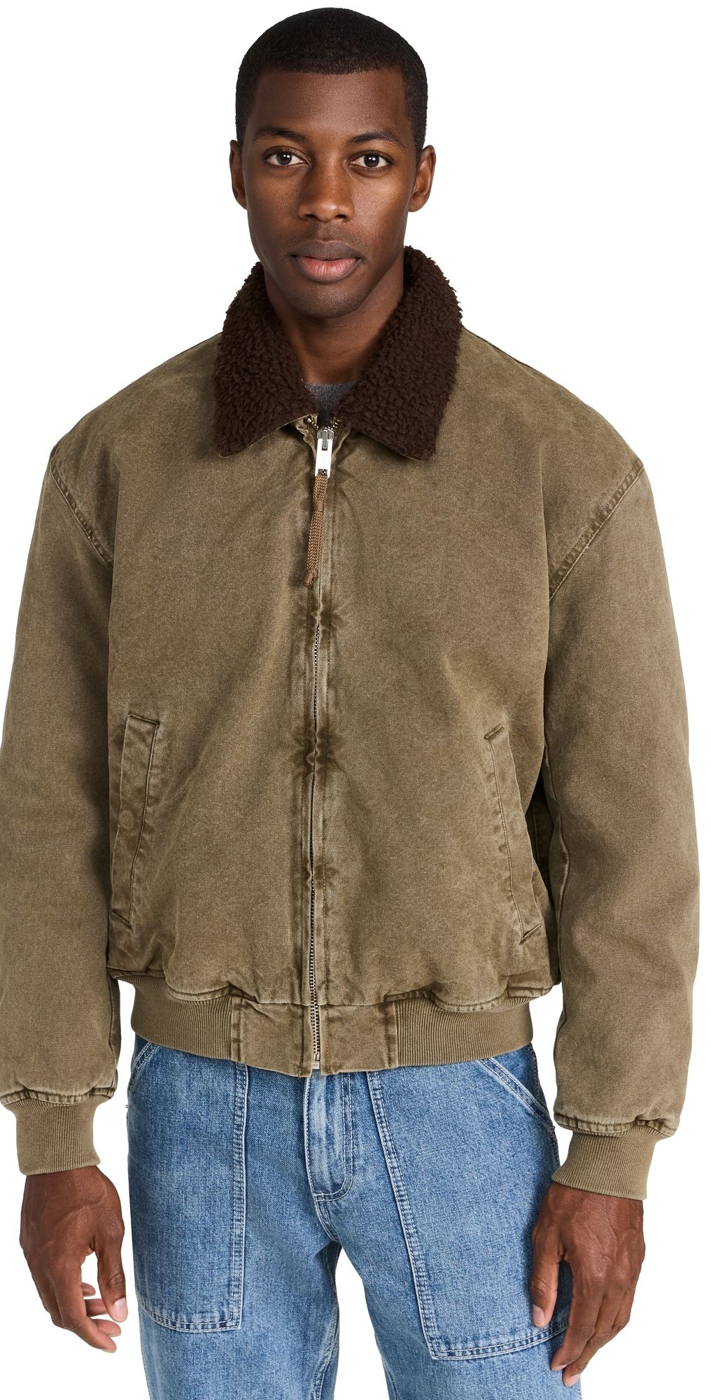 Alex Mill Flight Jacket In Canvas With Sherpa Collar Faded Olive M