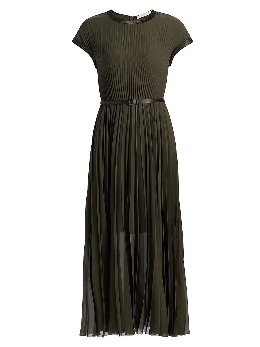 Women's Chiffon Pleated Midi-Dress - Hunter Green - Size 12