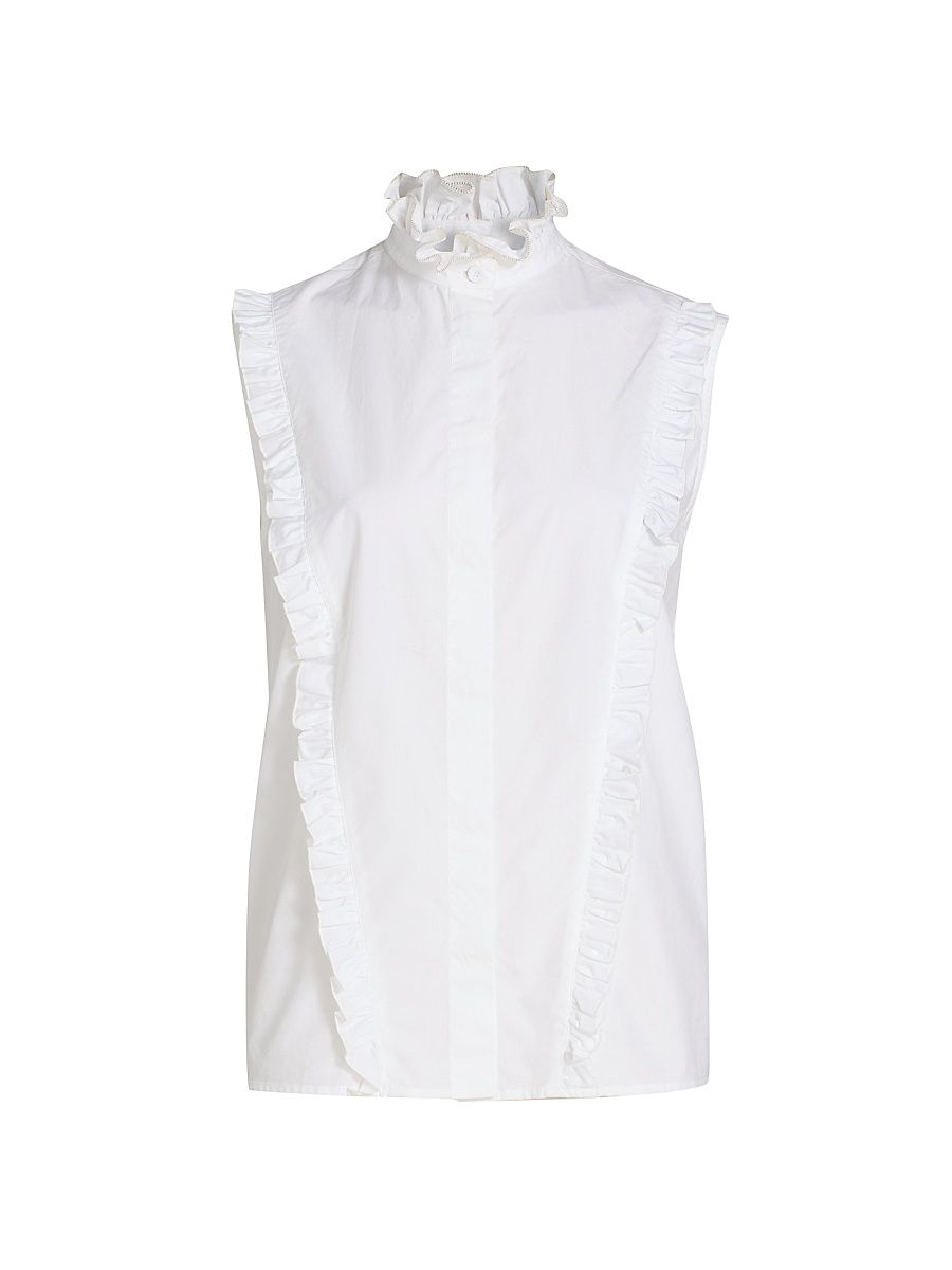 Women's Ruffled Cotton Poplin Sleeveless Top - Bianco Ottico - Size 12