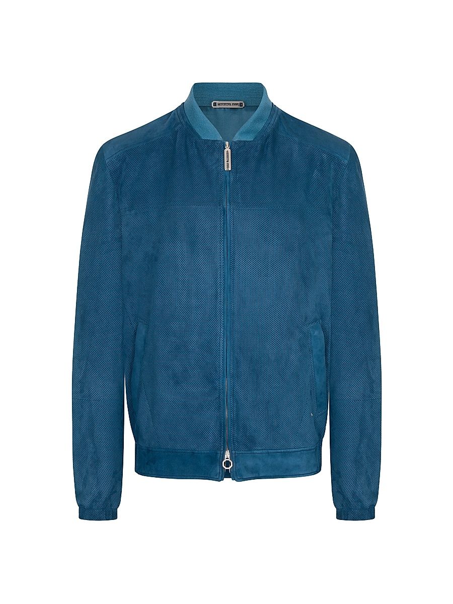 Men's Suede Blouson Jacket - Blue - Size 48