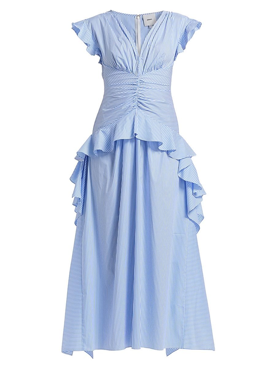 Women's Dani Striped Poplin Ruffled Maxi Dress - Sky Stripe - Size 2