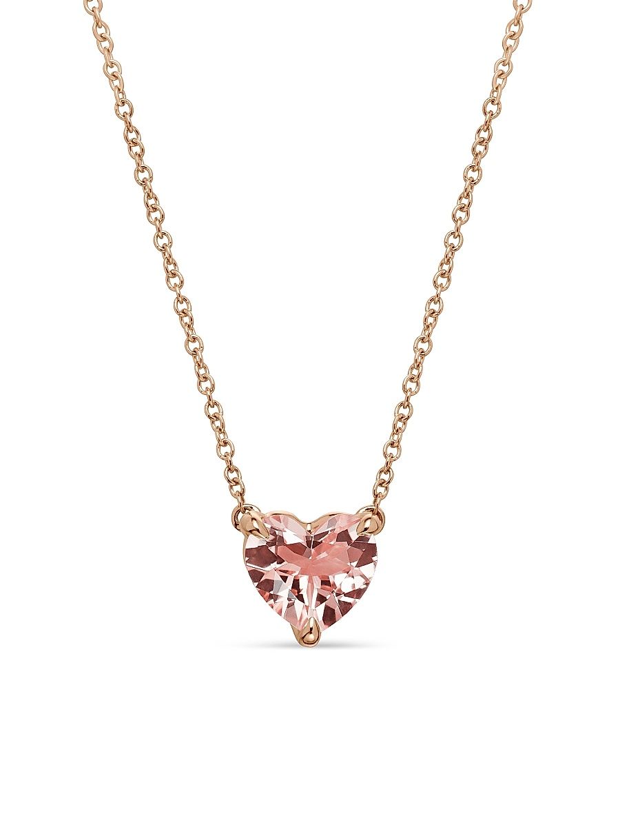 Women's Chatelaine Heart Pendant Necklace in 18K Rose Gold with Morganite, 8mm - Morganite - Size 18