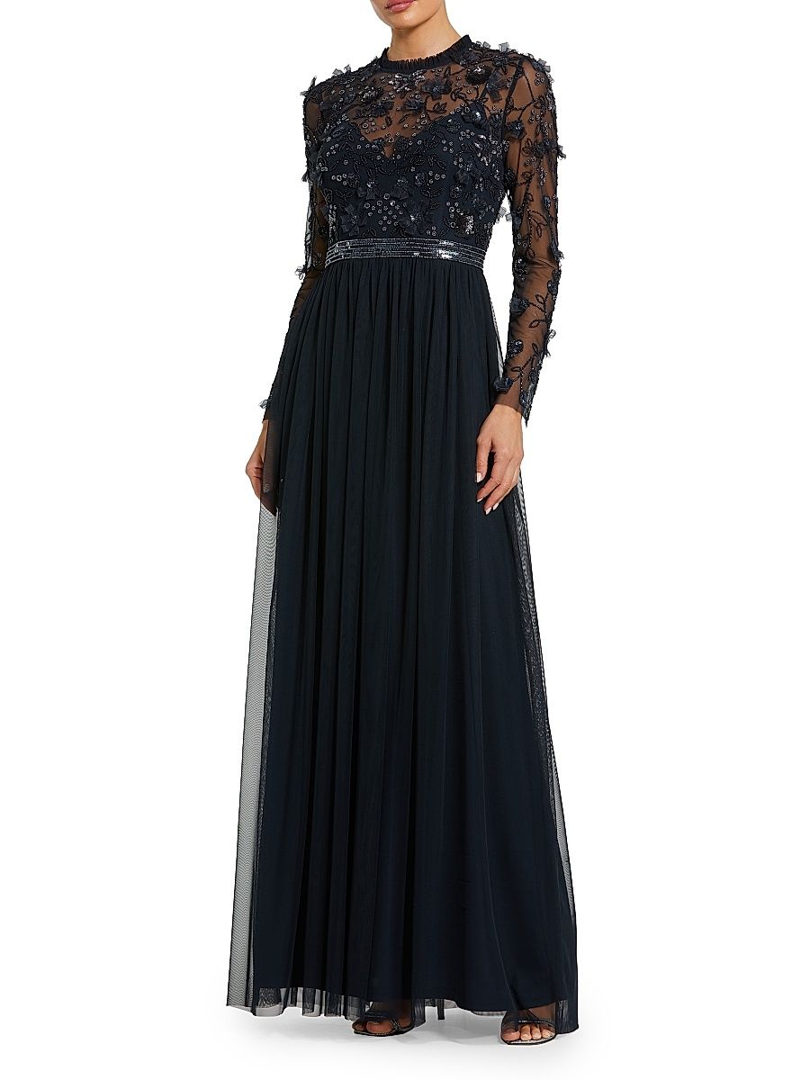 Women's Floral Embroidered Mermaid Gown - Midnight Multi - Size 14