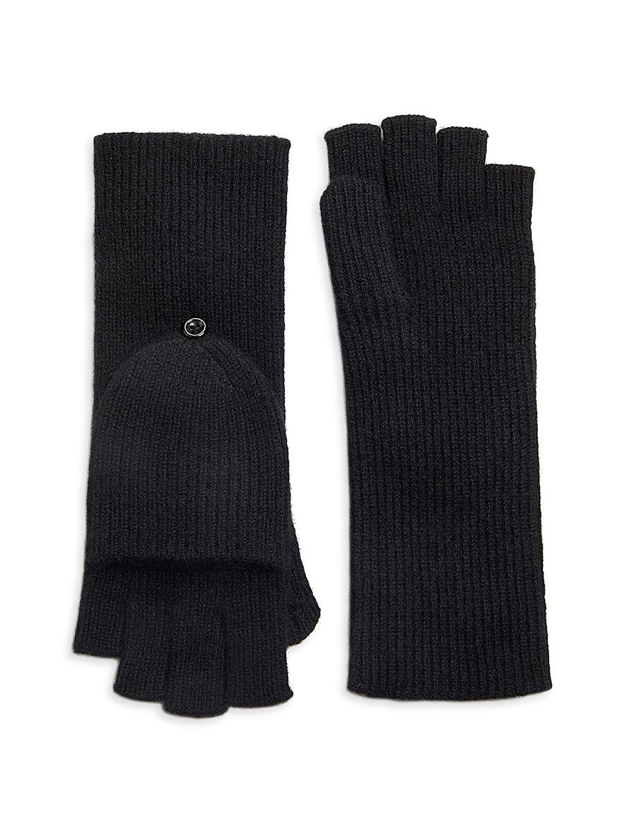 Women's Ribbed Cashmere Convertible Mittens - Black