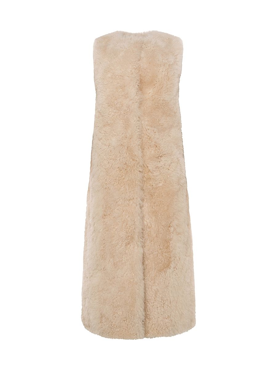Women's Select Cashmere Goat Collarless Long Vest - Light Beige - Size Small