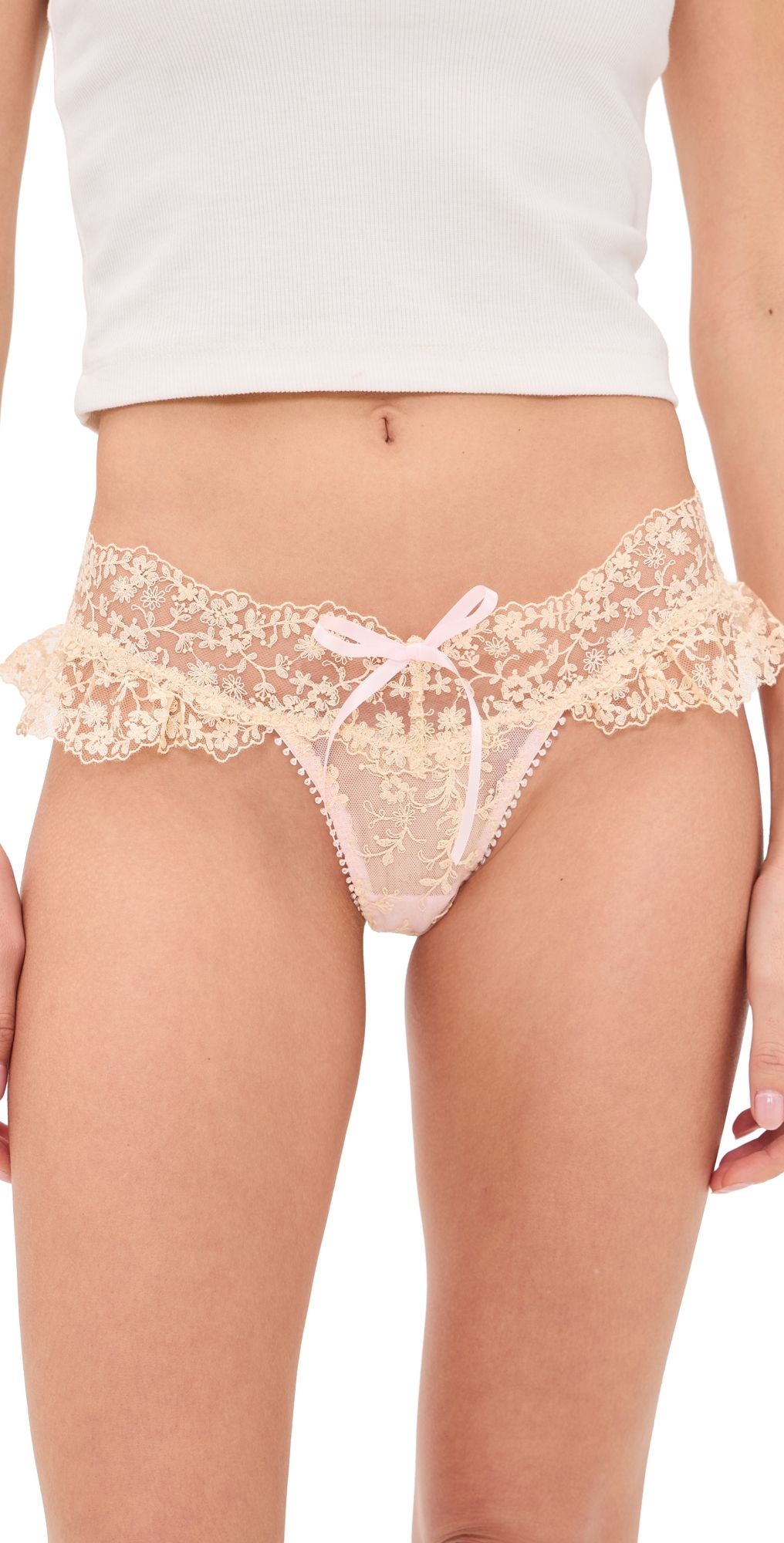 For Love & Lemons Gilded Lace Thong Panties Natural M