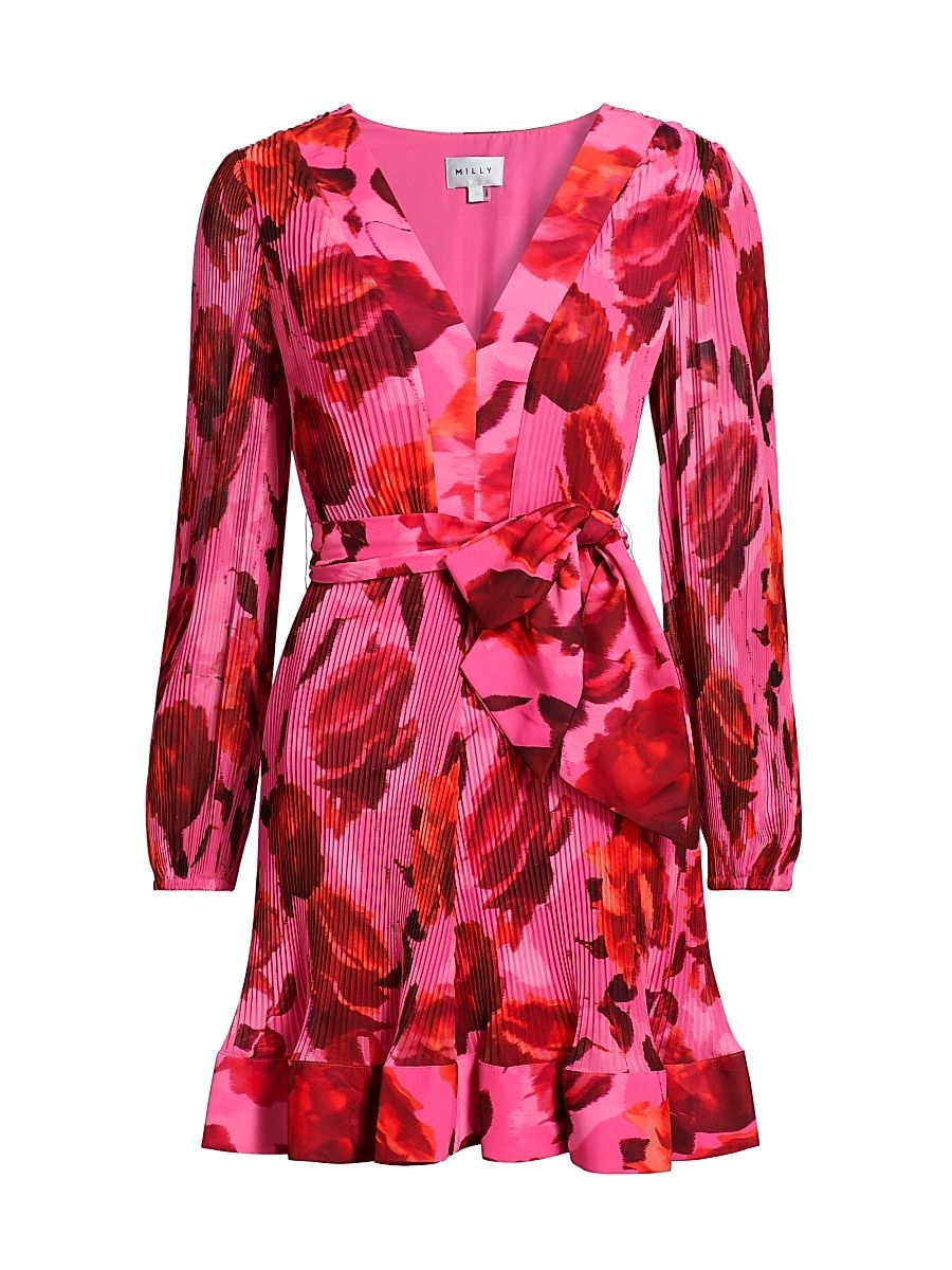 Women's Liv Blurred Blossom Pleated Minidress - Pink Multi - Size 6