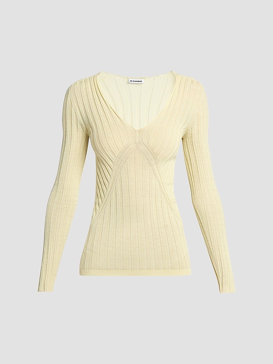 Women's Rib-Knit Cashmere-Silk Sweater - Lime Wash - Size 14