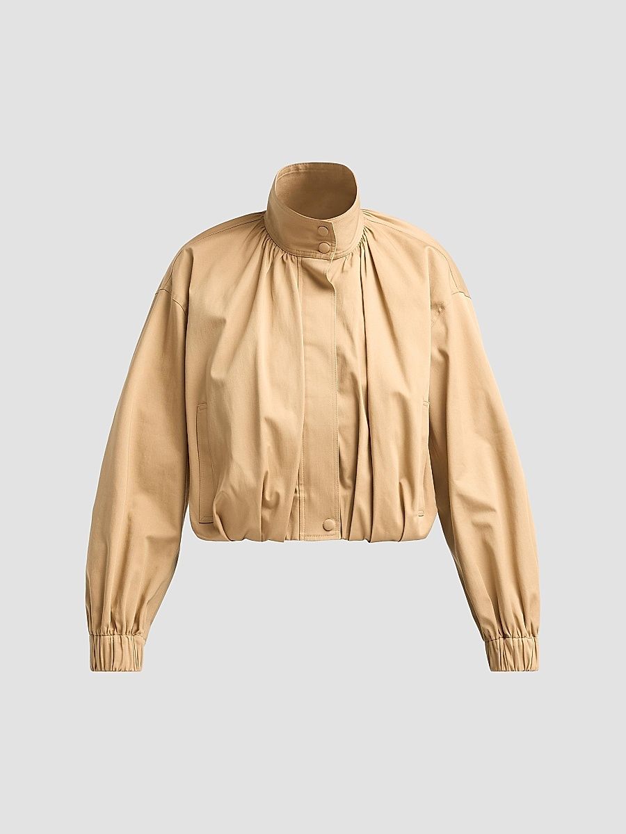 Women's Amélie Pleated Cotton-Blend Jacket - Light Bark - Size Large