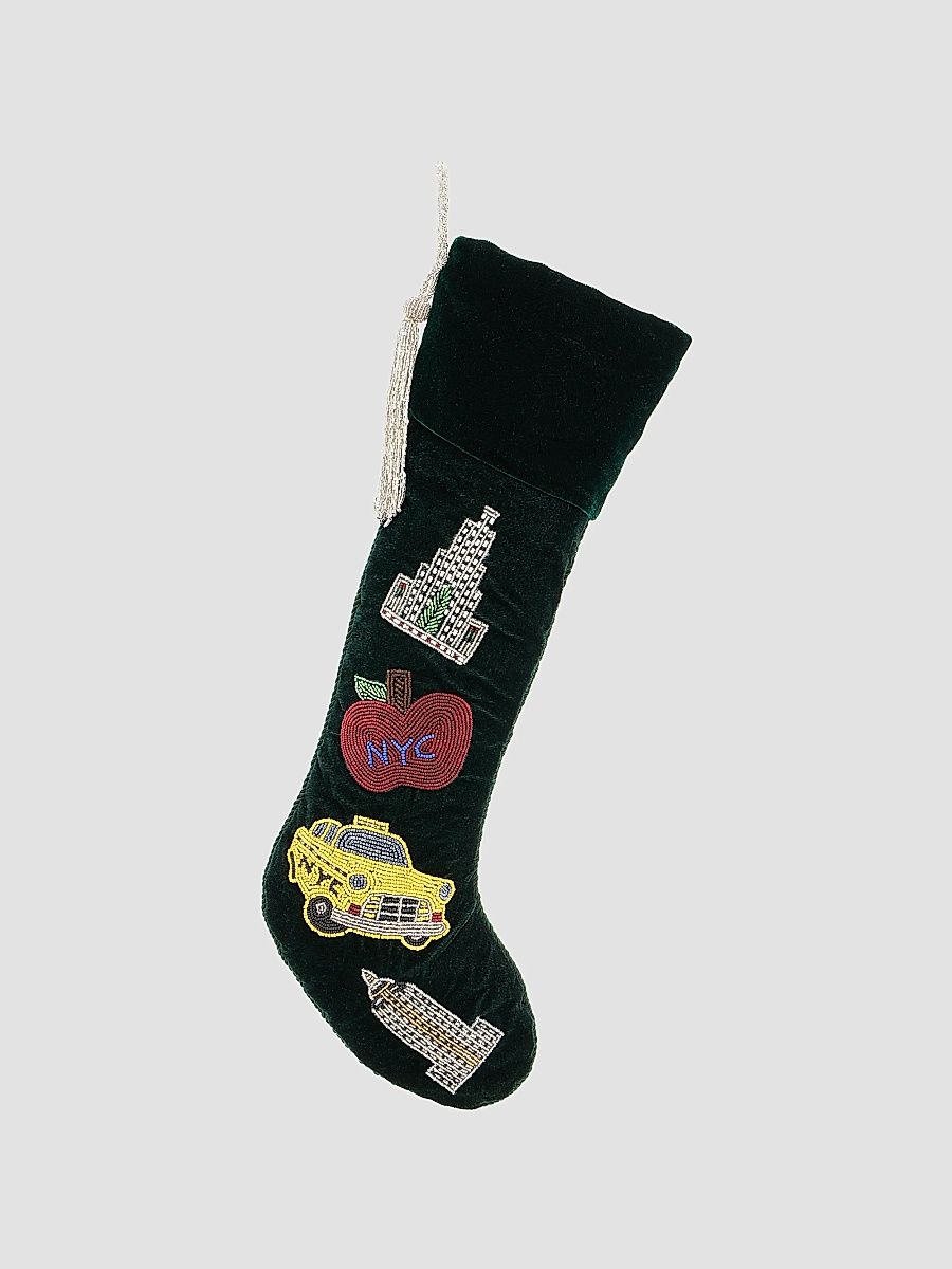 NYC Hand Embroidered Velvet Stocking