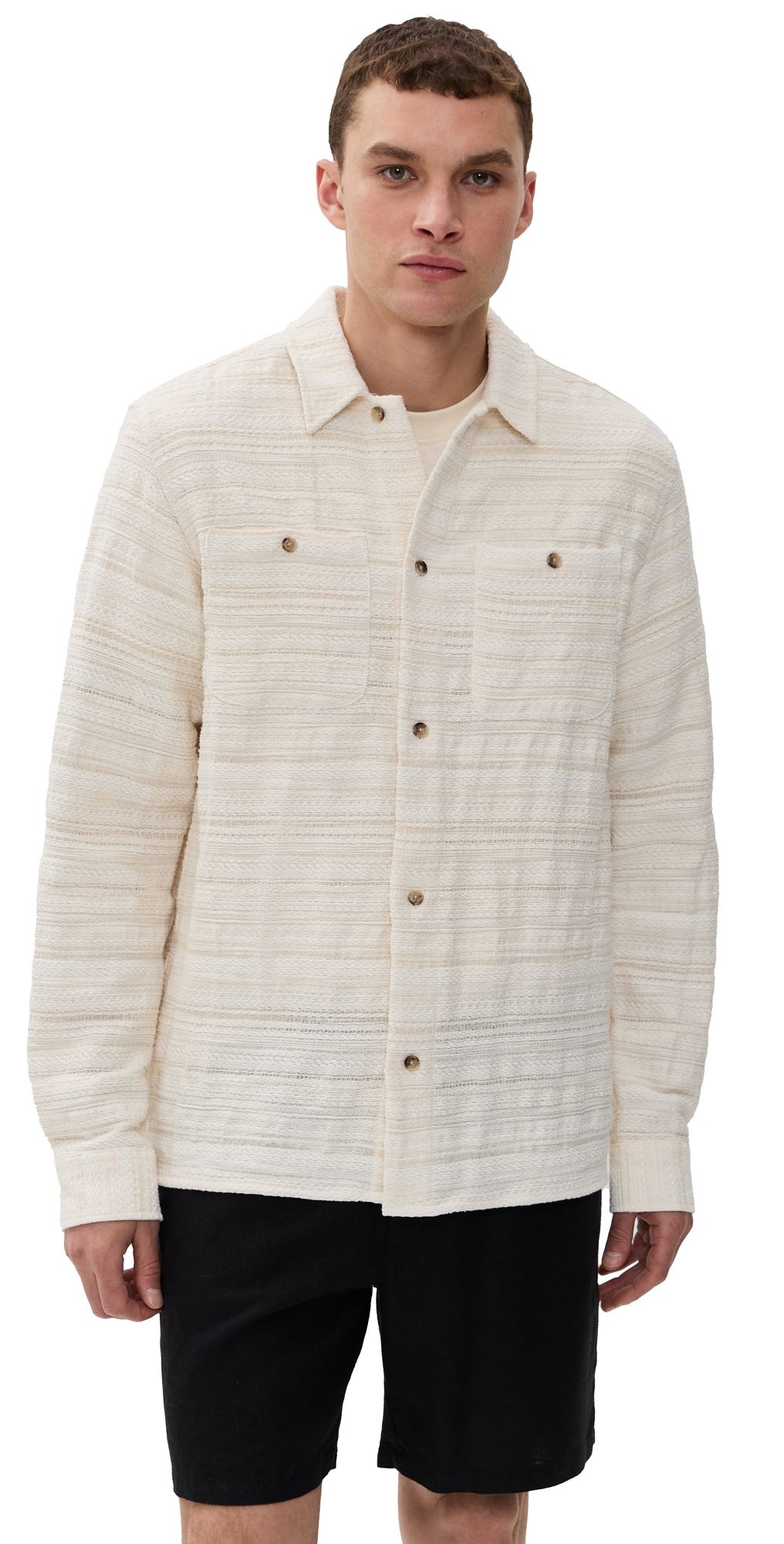Les Deux Jonas Structured Stripe Overshirt Ivory L