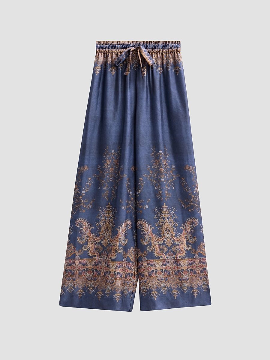 Women's Valiant Paisley Silk Track Pants - Navy Paisley - Size 0