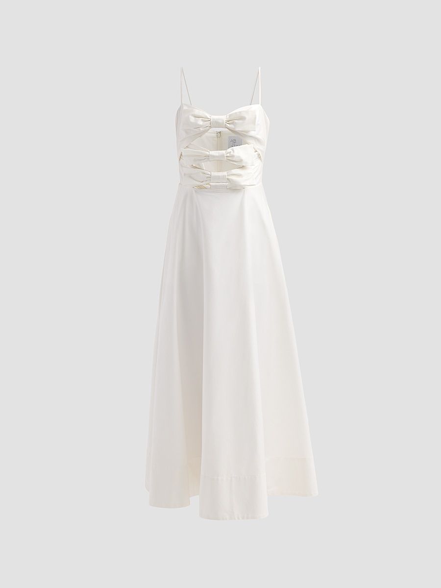 Women's Ariaelle Cotton-Blend Bow Midi-Dress - Ivory - Size XXL