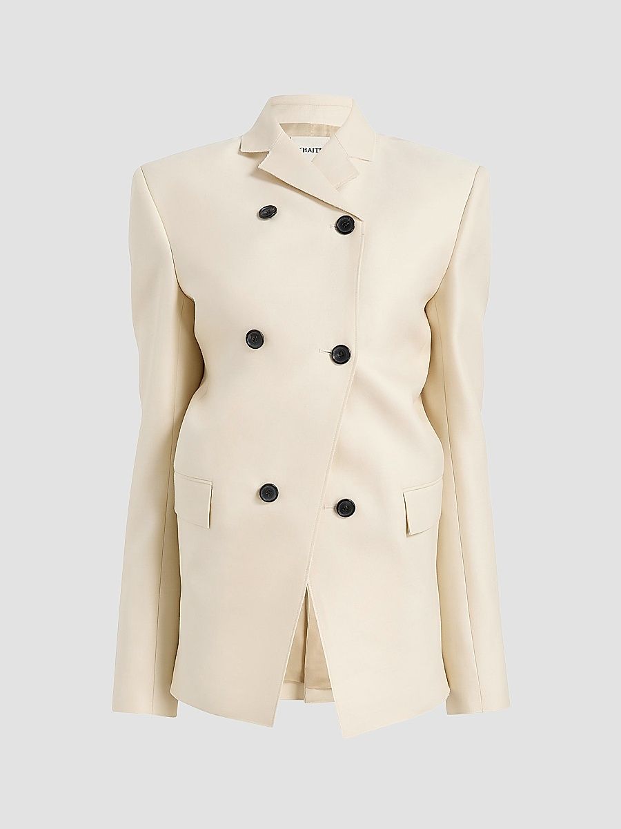 Women's Rolo Wool-Silk Double-Breasted Jacket - Ivory Glow - Size 8
