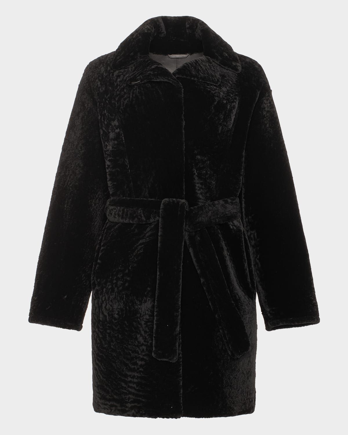 Reversible Lamb Shearling Belted Stroller Coat