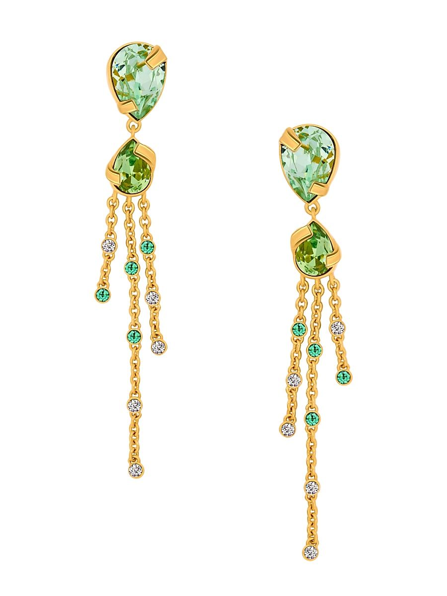 Women's Pear Rhinestone 24K-Gold-Plated Chandelier Earrings - Peridot