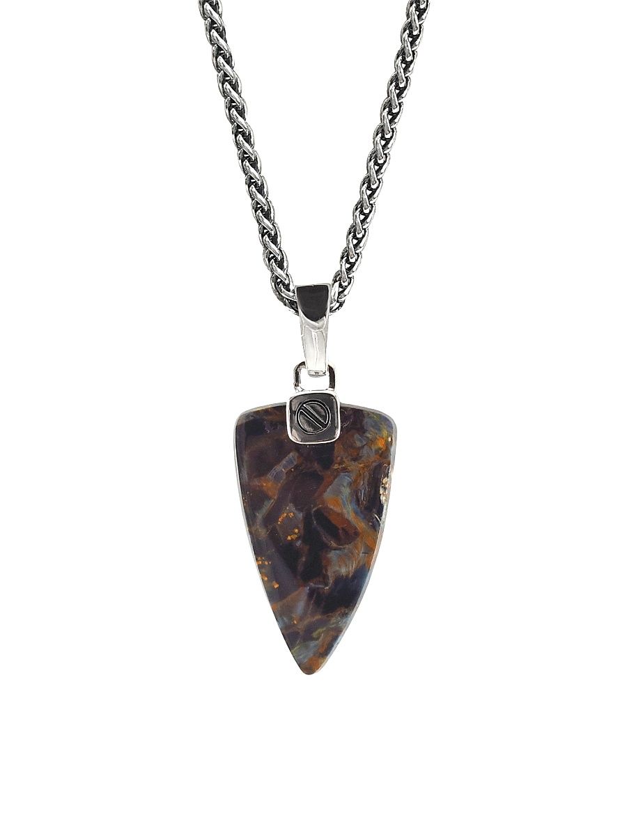 Men's Pietersite & Sterling Silver Arrow Pendant Necklace - Brown