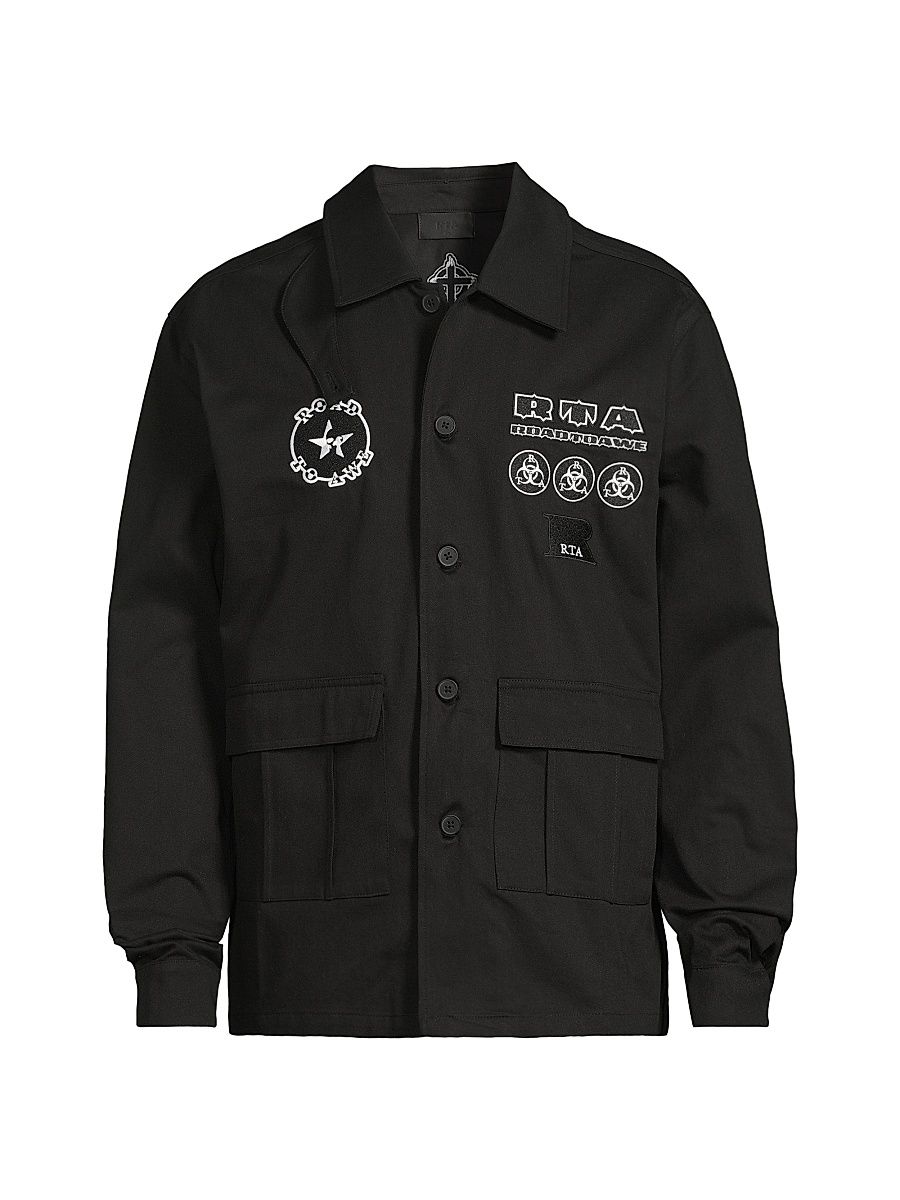 Men's Lost Frequencies Nilton Logo-Embroidered Cotton Shirt - Black Military Patch - Size Large