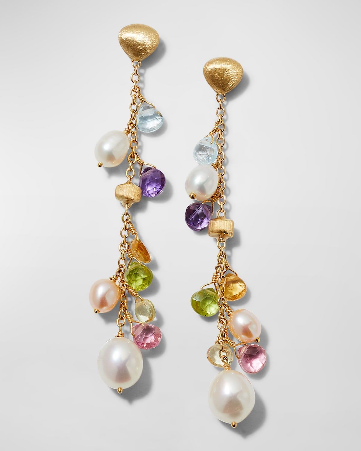 18K Yellow Gold Paradise Gemstone Earrings with Pearls