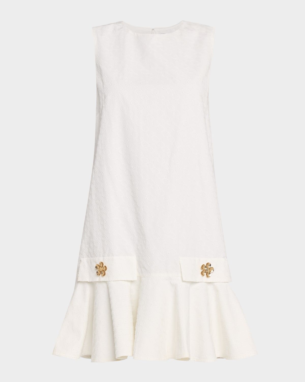 Sleeveless Chainlink Jacquard Ruffle Mini Dress