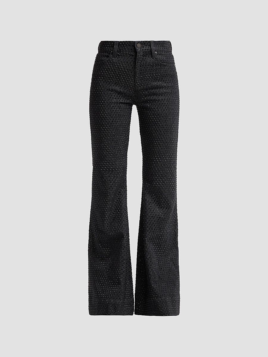 ALICE + OLIVIA Women's Beautiful Embellished High-Rise Bell-Bottom Jeans - Clarissa Black - Size 32