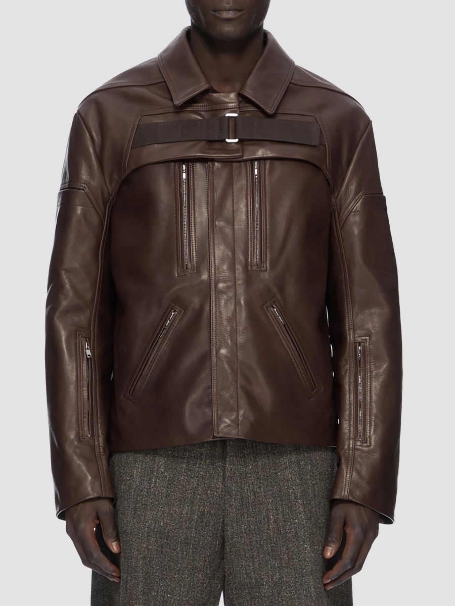 Rick Owens Men's Leather Fitted Jacket - Brown - Size 38
