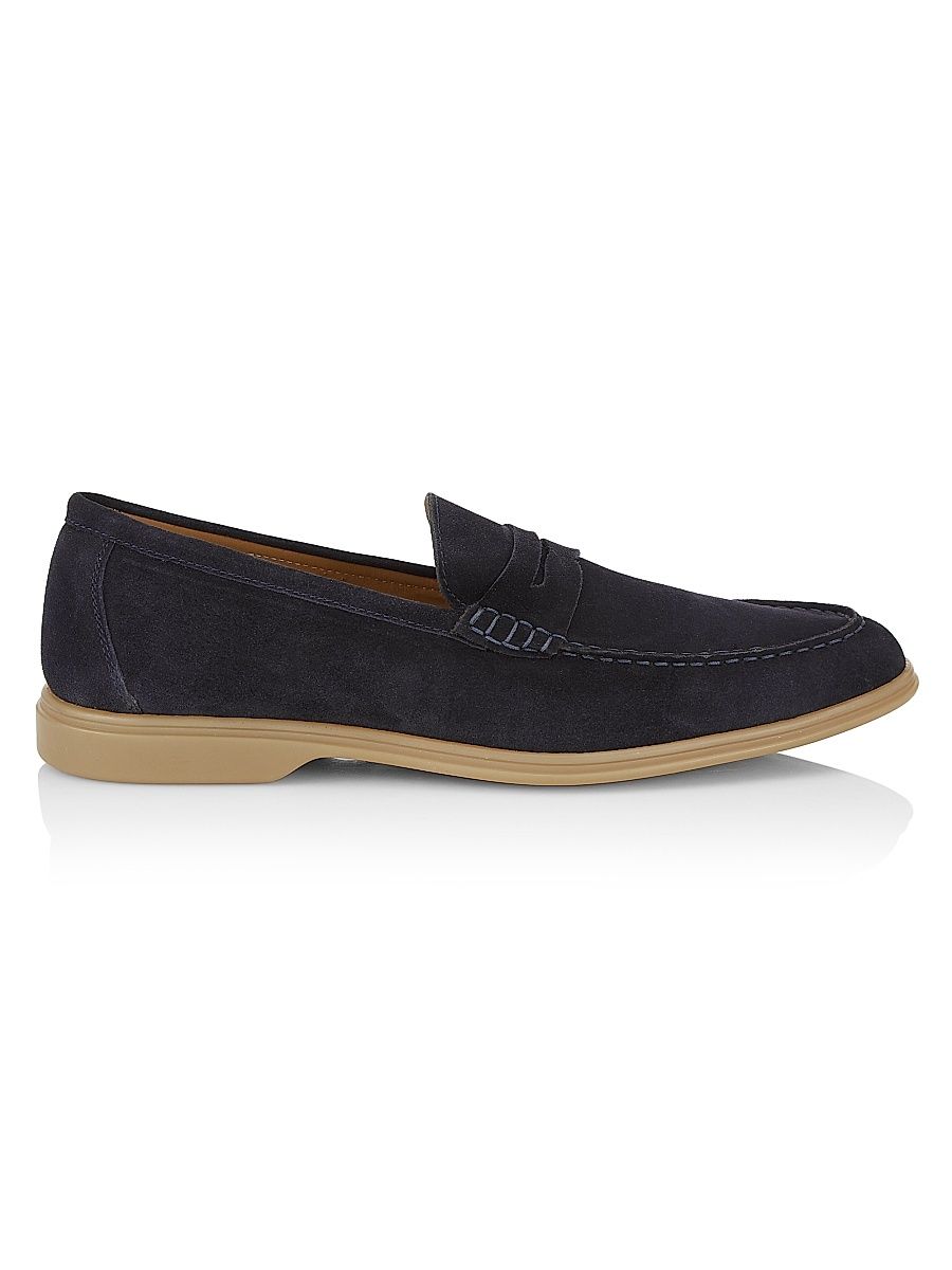 Men's COLLECTION Suede Penny Loafers - Navy Blazer - Size 10.5