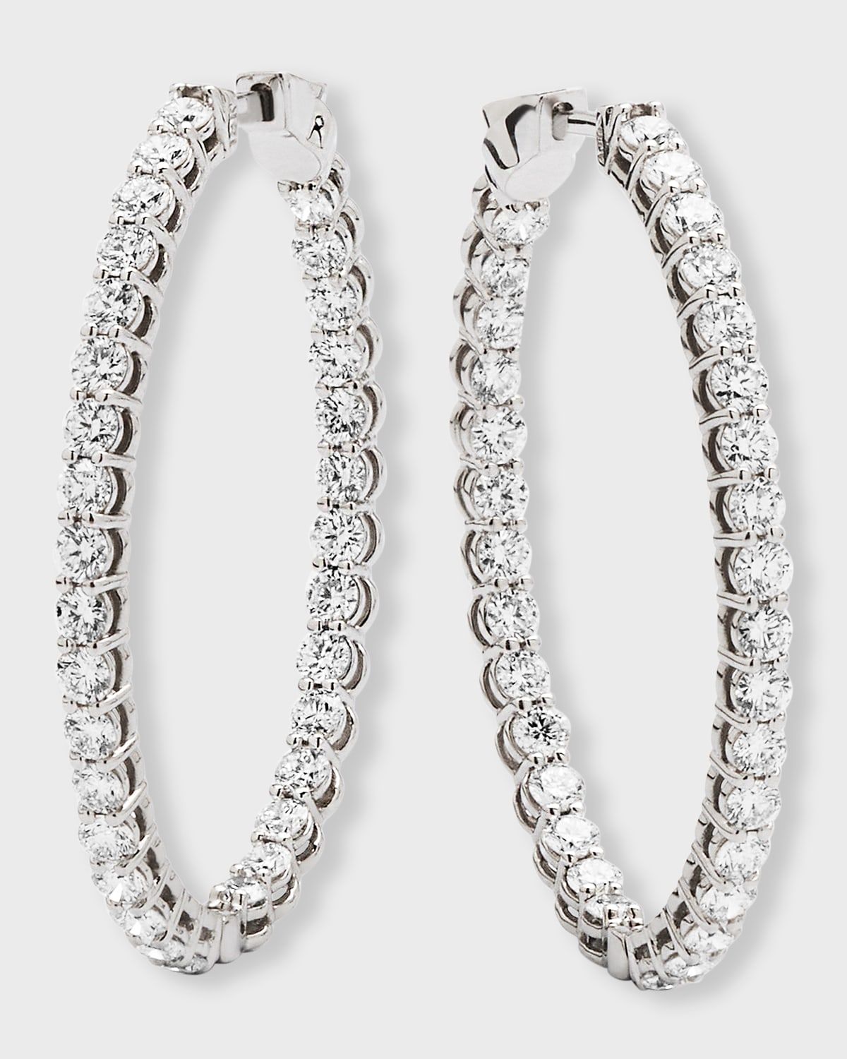 18K White Gold Round Diamond GH/SI Medium Oval Hoop Earrings, 3.36tcw, 1.25"L